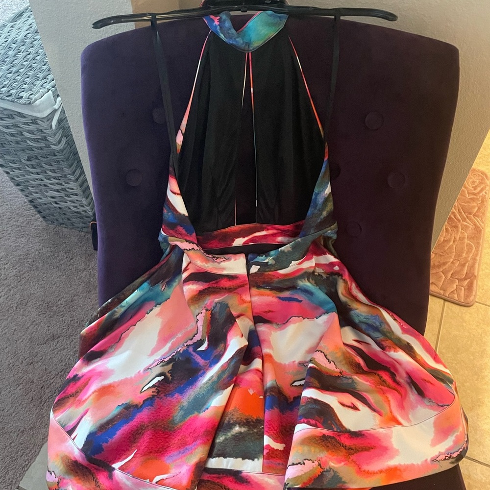 Bebe Multi color halter backless dress